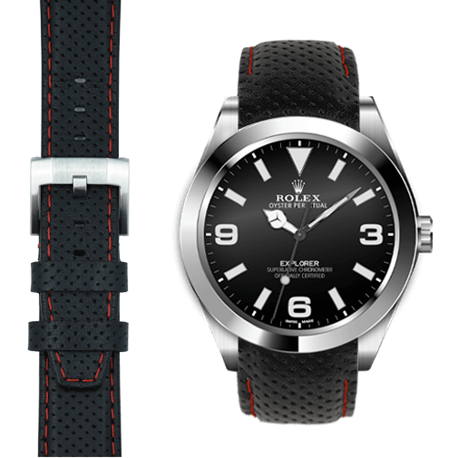 Black with red stitch / Silver Buckle