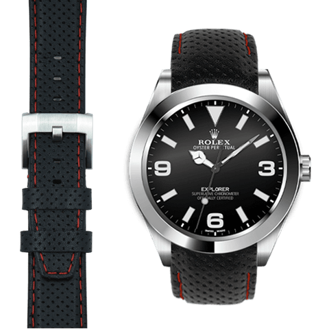 Curved End Leather Racing Strap for Rolex Explorer I Watch Everest Bands