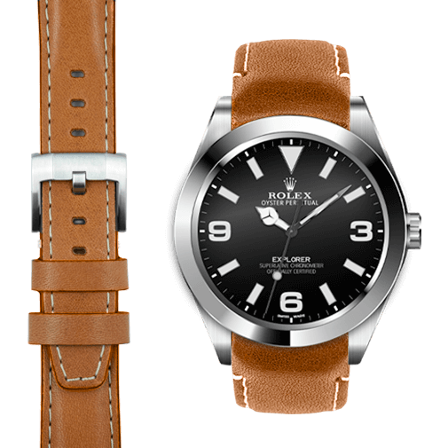 Curved End Leather Strap for Rolex Explorer I Watch Everest Bands
