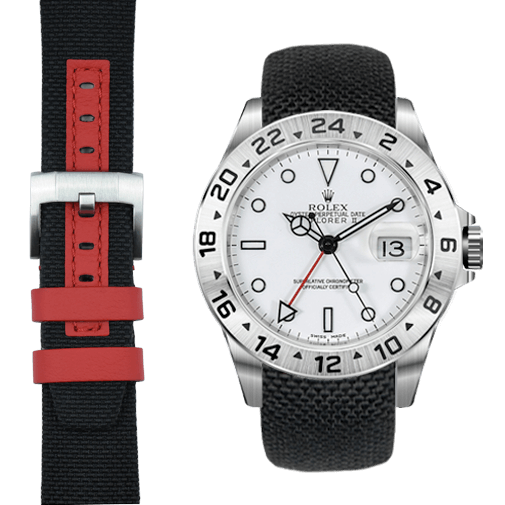 Black Nylon with Red Accent / Silver Buckle