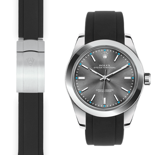 Curved End Rubber Strap for Rolex Oyster Perpetual 39mm Watch