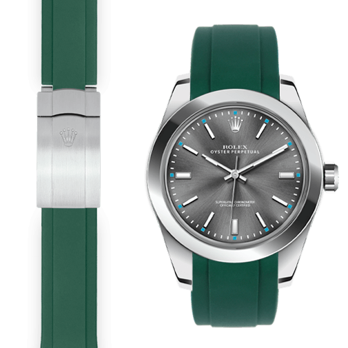 Everest Horology Products Curved End Rubber Strap for Rolex Oyster Perpetual 39mm Watch Black Rubber 4 Links by 4 Links