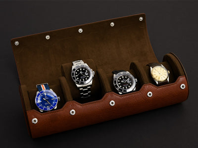 The Everest Watch Roll Open with Monta Oceanking, Rolex Submariner, and Rolex Datejust in Heritage Brown