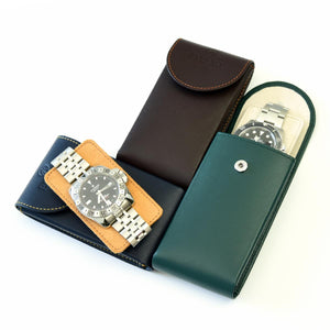 Everest Leather Watch Pouch: Crown green, Midnight Blue, Espresso Leather